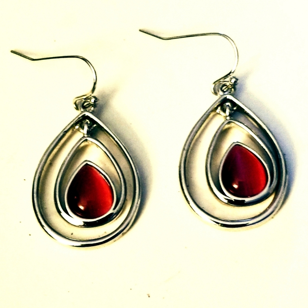 Vintage French Gold Tone Earrings W/Rose Center